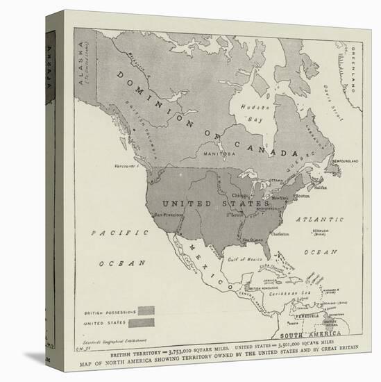 Map of North America Showing Territory Owned by the United States and by Great Britain-null-Stretched Canvas