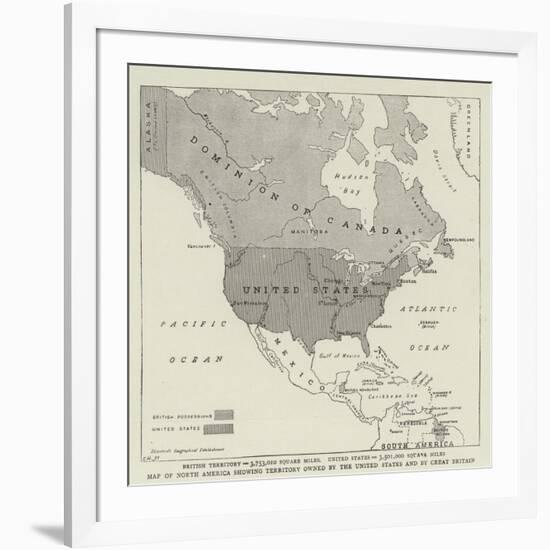 Map of North America Showing Territory Owned by the United States and by Great Britain-null-Framed Giclee Print