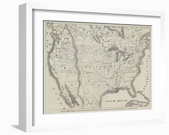 Map of North America, Showing the Relative Positions of Texas and Oregon with the United States-null-Framed Giclee Print