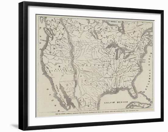 Map of North America, Showing the Relative Positions of Texas and Oregon with the United States-null-Framed Giclee Print