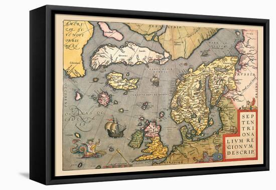 Map of North Sea-Abraham Ortelius-Framed Stretched Canvas