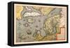 Map of North Sea-Abraham Ortelius-Framed Stretched Canvas