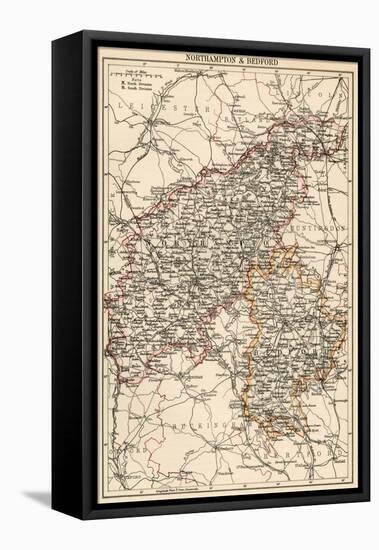 Map of Northamptonshire and Bedfordshire, England, 1870s-null-Framed Stretched Canvas