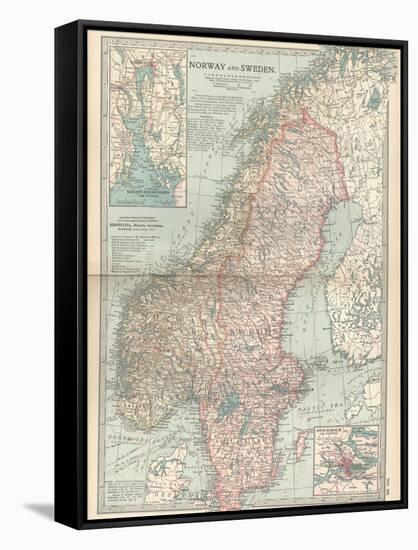 Map of Norway and Sweden. Inset of Kristianiafjord and Vicinity, and Stockholm and Vicinity-Encyclopaedia Britannica-Framed Stretched Canvas