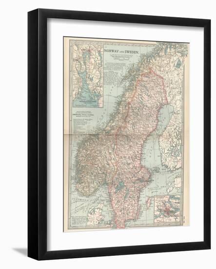 Map of Norway and Sweden. Inset of Kristianiafjord and Vicinity, and Stockholm and Vicinity-Encyclopaedia Britannica-Framed Art Print