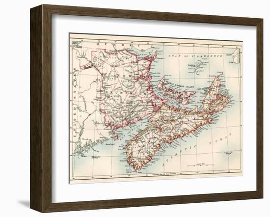 Map of Nova Scotia, Prince Edward Island, and New Brunswick, 1870s-null-Framed Premium Giclee Print