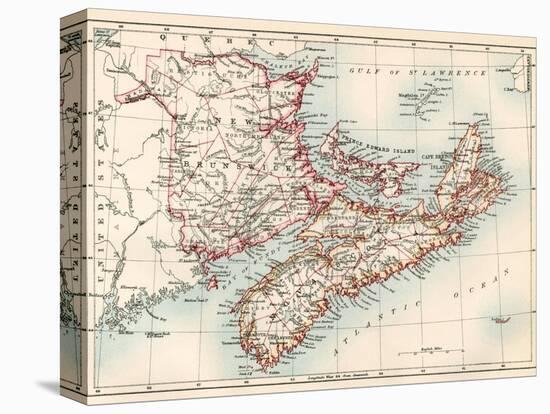 Map of Nova Scotia, Prince Edward Island, and New Brunswick, 1870s-null-Stretched Canvas