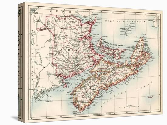 Map of Nova Scotia, Prince Edward Island, and New Brunswick, 1870s-null-Stretched Canvas