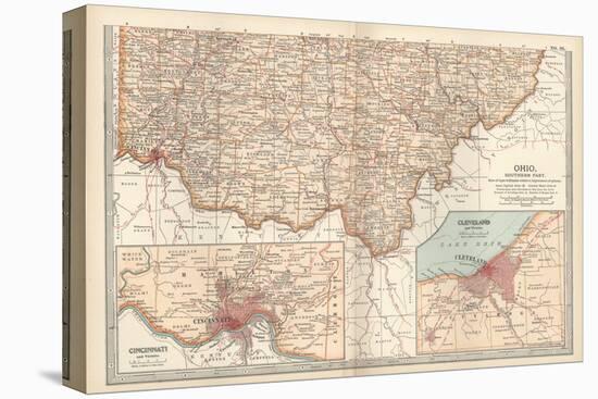 Map of Ohio, Southern Part. United States. Inset Maps of Cincinnati and Cleveland-Encyclopaedia Britannica-Stretched Canvas