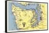 Map of Olympic Peninsula, Washington-null-Framed Stretched Canvas