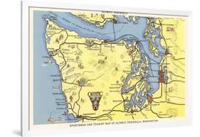 Map of Olympic Peninsula, Washington-null-Framed Art Print