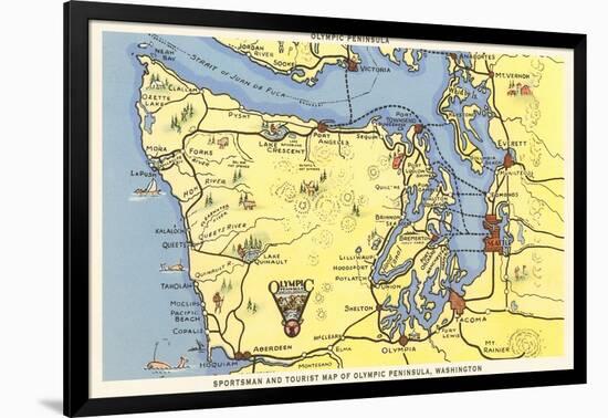 Map of Olympic Peninsula, Washington-null-Framed Art Print