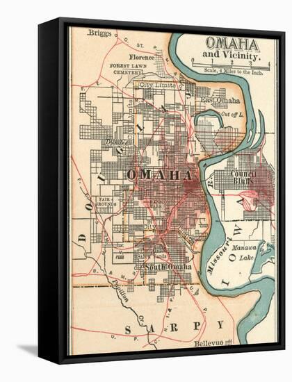 Map of Omaha and Vicinity-Encyclopaedia Britannica-Framed Stretched Canvas