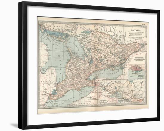 Map of Ontario, Canada. Insets of Toronto and Western Part of Ontario-Encyclopaedia Britannica-Framed Art Print