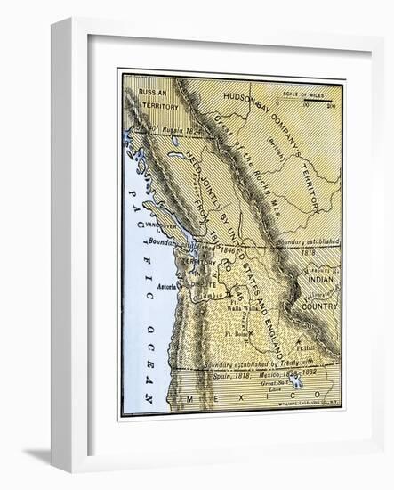 Map of Oregon Territory Showing Boundary of U.S. with English Canada under Dispute-null-Framed Giclee Print