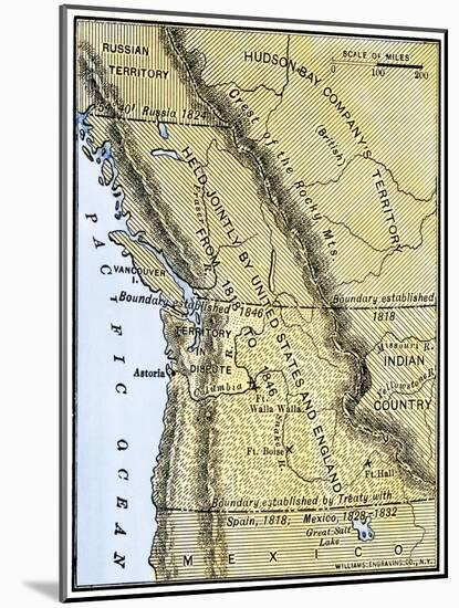 Map of Oregon Territory Showing Boundary of U.S. with English Canada under Dispute-null-Mounted Giclee Print