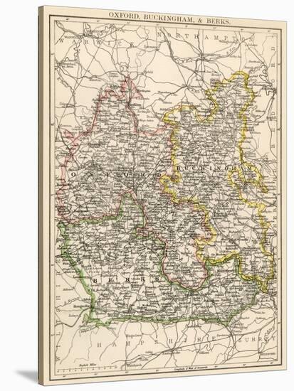 Map of Oxfordshire, Buckinghamshire, and Berkshire, England, 1870s-null-Stretched Canvas