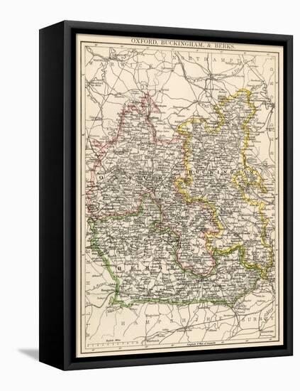 Map of Oxfordshire, Buckinghamshire, and Berkshire, England, 1870s-null-Framed Stretched Canvas