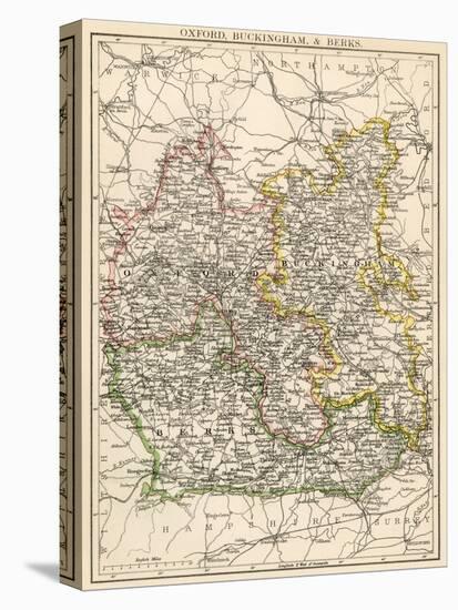 Map of Oxfordshire, Buckinghamshire, and Berkshire, England, 1870s-null-Stretched Canvas