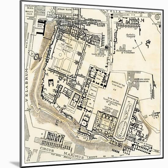 Map of Palatine Hill, City Center of Ancient Rome-null-Mounted Giclee Print