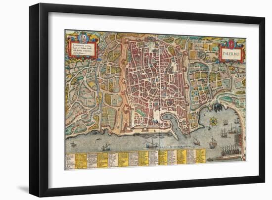 Map of Palermo from Civitates Orbis Terrarum-null-Framed Giclee Print