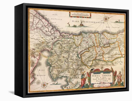 Map of Palestine 1629-Jodocus Hondius-Framed Stretched Canvas