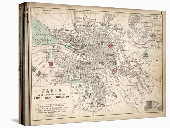 Map of Paris at the Outbreak of the French Revolution, 1789, Published by William Blackwood and?-Alexander Keith Johnston-Stretched Canvas