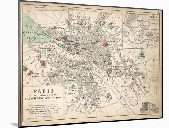 Map of Paris at the Outbreak of the French Revolution, 1789-null-Mounted Giclee Print