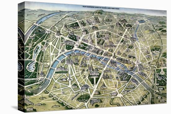 Map of Paris During the Period of the "Grands Travaux" by Baron Georges Haussmann 1864-Hilaire Guesnu-Stretched Canvas