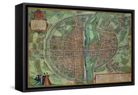 Map of Paris, from "Civitates Orbis Terrarum" by Georg Braun and Frans Hogenberg, circa 1572-Joris Hoefnagel-Framed Stretched Canvas