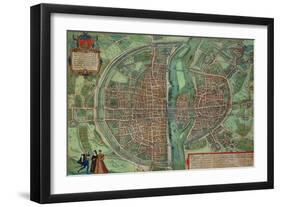 Map of Paris, from "Civitates Orbis Terrarum" by Georg Braun and Frans Hogenberg, circa 1572-Joris Hoefnagel-Framed Giclee Print