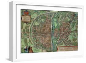 Map of Paris, from "Civitates Orbis Terrarum" by Georg Braun and Frans Hogenberg, circa 1572-Joris Hoefnagel-Framed Giclee Print