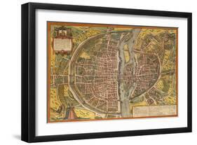 Map of Paris from Civitates Orbis Terrarum-null-Framed Giclee Print