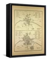 Map of Paris in the 12th Century and in the 14th Century France-null-Framed Stretched Canvas