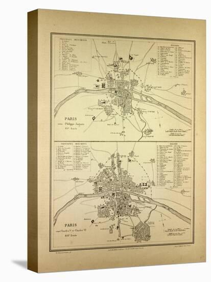 Map of Paris in the 12th Century and in the 14th Century France-null-Stretched Canvas