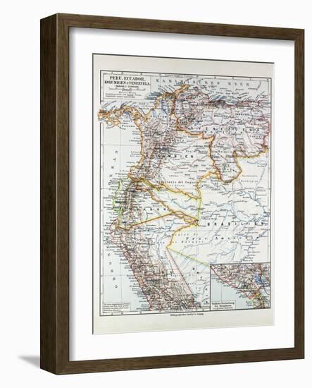 Map of Peru Ecuador Venezuela and Columbia 1899-null-Framed Giclee Print
