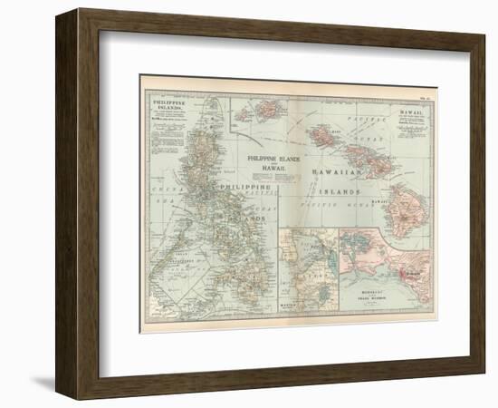 Map of Philippine Islands and Hawaii. Insets of Manila and Vicinity and Honolulu and Pearl Harbor-Encyclopaedia Britannica-Framed Art Print