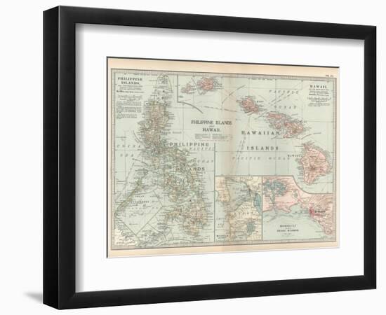 Map of Philippine Islands and Hawaii. Insets of Manila and Vicinity and Honolulu and Pearl Harbor-Encyclopaedia Britannica-Framed Art Print