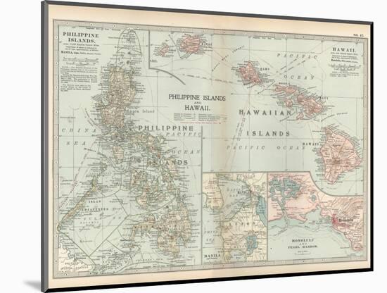 Map of Philippine Islands and Hawaii. Insets of Manila and Vicinity and Honolulu and Pearl Harbor-Encyclopaedia Britannica-Mounted Art Print