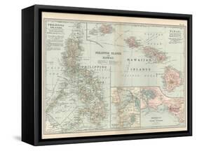 Map of Philippine Islands and Hawaii. Insets of Manila and Vicinity and Honolulu and Pearl Harbor-Encyclopaedia Britannica-Framed Stretched Canvas