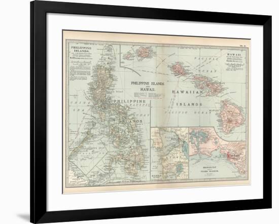 Map of Philippine Islands and Hawaii. Insets of Manila and Vicinity and Honolulu and Pearl Harbor-Encyclopaedia Britannica-Framed Art Print