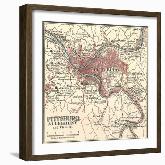 Map of Pittsburg, Now Spelled Pittsburgh (C. 1900)-Encyclopaedia Britannica-Framed Art Print