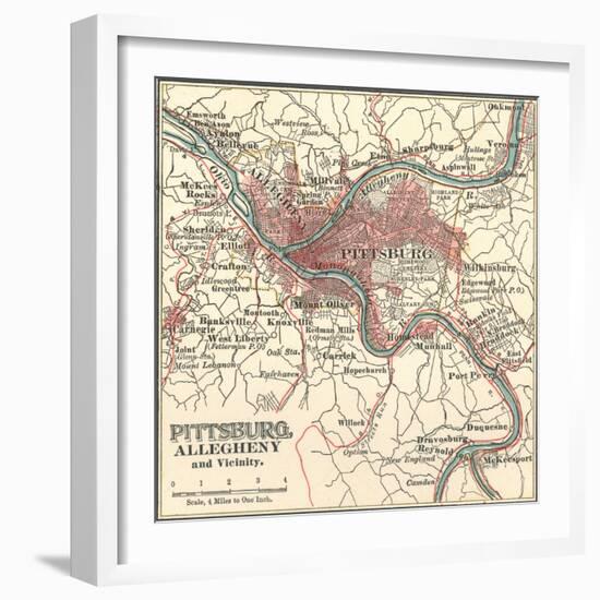 Map of Pittsburg, Now Spelled Pittsburgh (C. 1900)-Encyclopaedia Britannica-Framed Art Print