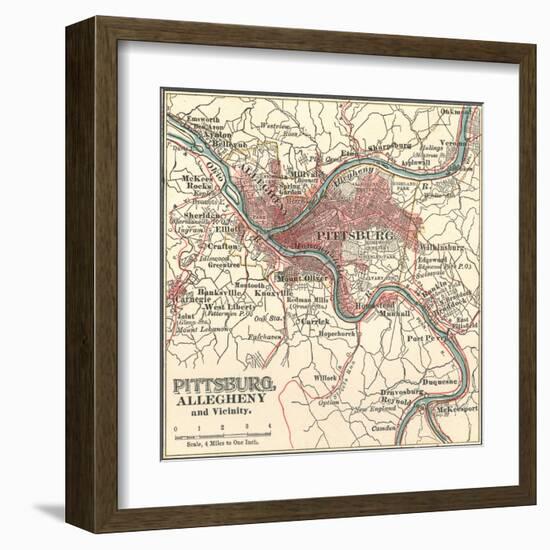 Map of Pittsburg, Now Spelled Pittsburgh (C. 1900)-Encyclopaedia Britannica-Framed Art Print