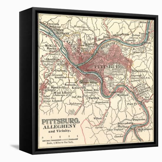 Map of Pittsburg, Now Spelled Pittsburgh (C. 1900)-Encyclopaedia Britannica-Framed Stretched Canvas