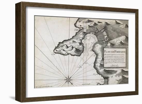 Map of Portofino, from French Portolan Chart. Copper Engraving-null-Framed Giclee Print