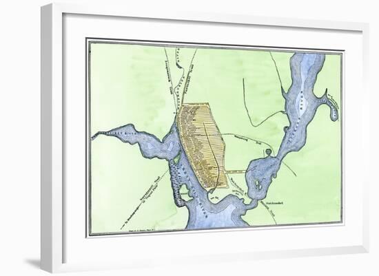 Map of Providence, Rhode Island, in 1664, Showing Property of Original Proprietors-null-Framed Giclee Print