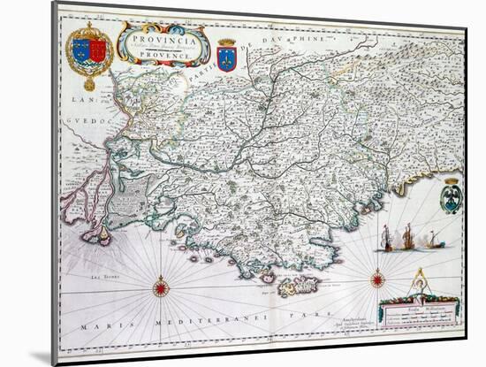 Map of 'Provincia' or Provence, Now Part of Southern France, 1638-Willem Janszoon Blaeu-Mounted Premium Giclee Print