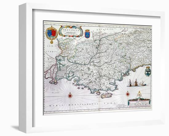 Map of 'Provincia' or Provence, Now Part of Southern France, 1638-Willem Janszoon Blaeu-Framed Giclee Print