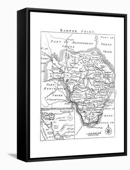 Map of Radnorshire, Wales, 18th Century-null-Framed Stretched Canvas